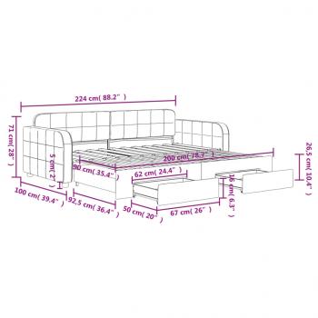 Tagesbett Ausziehbar mit Schubladen Schwarz 90x200 cm Samt