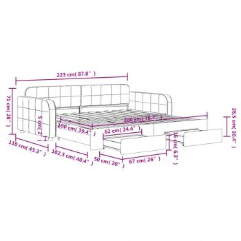 Tagesbett Ausziehbar mit Schubladen Hellgrau 100x200 cm Samt