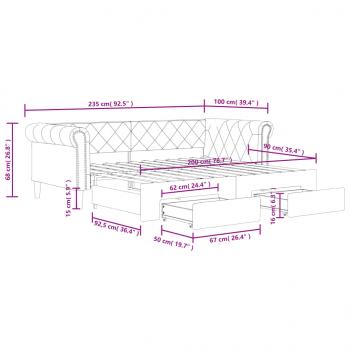 Tagesbett Ausziehbar mit Schubladen Schwarz 90x200cm Kunstleder