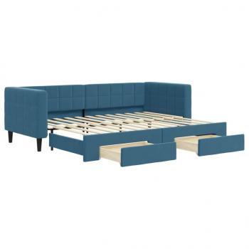 Tagesbett Ausziehbar mit Schubladen Blau 80x200 cm Samt