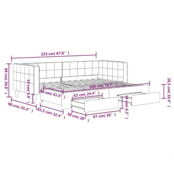 Tagesbett Ausziehbar mit Schubladen Blau 80x200 cm Samt