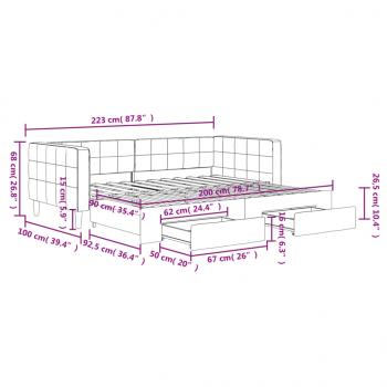 Tagesbett Ausziehbar mit Schubladen Hellgrau 90x200 cm Samt