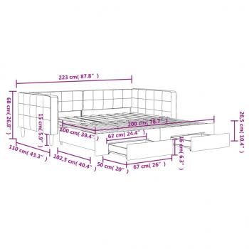 Tagesbett Ausziehbar mit Schubladen Blau 100x200 cm Samt