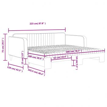 Tagesbett Ausziehbar mit Matratzen Blau 100x200 cm Samt