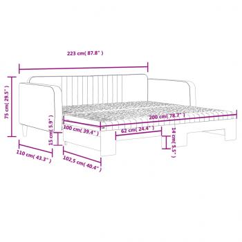 Tagesbett Ausziehbar mit Matratzen Schwarz 100x200 cm Samt