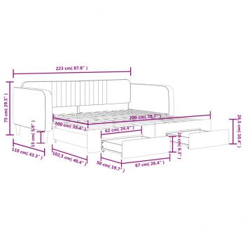 Tagesbett Ausziehbar mit Schubladen Schwarz 100x200 cm Samt