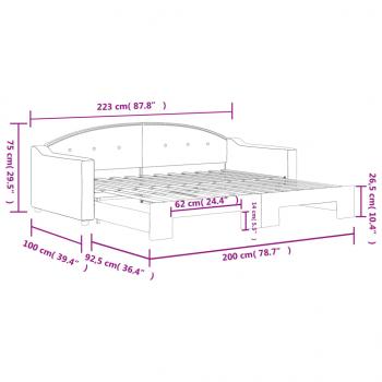 Tagesbett Ausziehbar Hellgrau 90x200 cm Stoff