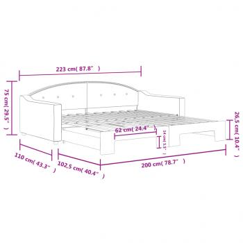 Tagesbett Ausziehbar Hellgrau 100x200 cm Stoff