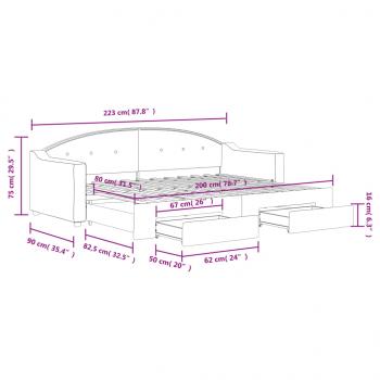 Tagesbett Ausziehbar mit Schubladen Dunkelgrau 80x200 cm Stoff