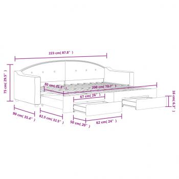 Tagesbett Ausziehbar mit Schubladen Schwarz 80x200 cm Stoff