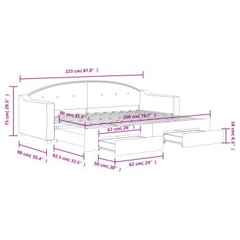 Tagesbett Ausziehbar mit Schubladen Taupe 80x200 cm Stoff