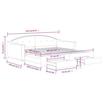 Tagesbett Ausziehbar mit Schubladen Creme 100x200 cm Stoff