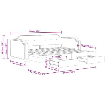 Tagesbett Ausziehbar mit Schubladen Hellgrau 90x200 cm Stoff