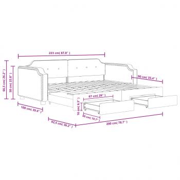 Tagesbett Ausziehbar mit Schubladen Creme 90x200 cm Stoff