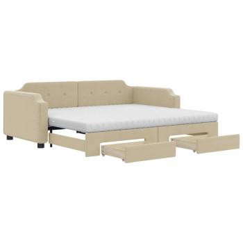 Tagesbett Ausziehbar mit Schubladen Creme 80x200 cm Stoff