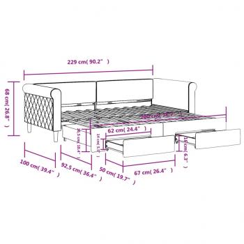 Tagesbett Ausziehbar mit Schubladen Blau 90x200 cm Samt