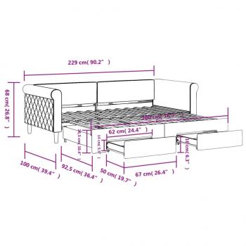 Tagesbett Ausziehbar mit Schubladen Schwarz 90x200 cm Samt