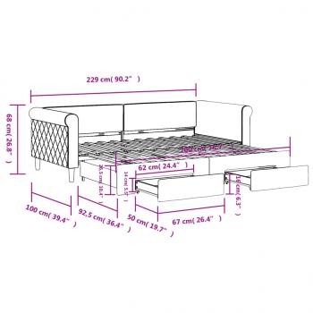 Tagesbett Ausziehbar mit Schubladen Rosa 90x200 cm Samt