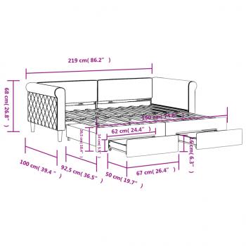 Tagesbett Ausziehbar mit Schubladen Hellgrau 90x190 cm Samt