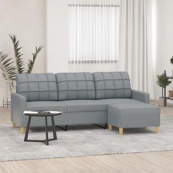 ARDEBO.de - 3-Sitzer-Sofa mit Hocker Hellgrau 180 cm Stoff