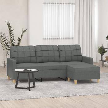 ARDEBO.de - 3-Sitzer-Sofa mit Hocker Dunkelgrau 180 cm Stoff