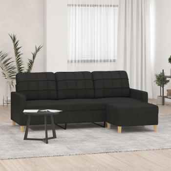 ARDEBO.de - 3-Sitzer-Sofa mit Hocker Schwarz 180 cm Stoff