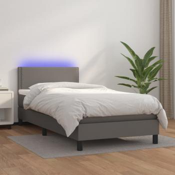 ARDEBO.de - Boxspringbett mit Matratze & LED Grau 100x200 cm Kunstleder