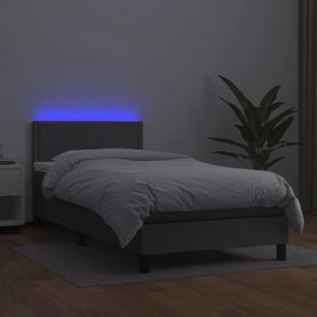 Boxspringbett mit Matratze & LED Grau 100x200 cm Kunstleder