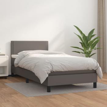 ARDEBO.de - Boxspringbett mit Matratze Grau 100x200 cm Kunstleder