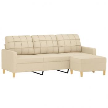 3-Sitzer-Sofa mit Hocker Creme 180 cm Stoff