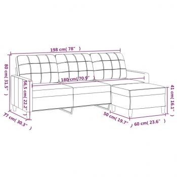 3-Sitzer-Sofa mit Hocker Creme 180 cm Stoff