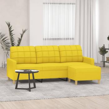 ARDEBO.de - 3-Sitzer-Sofa mit Hocker Hellgelb 180 cm Stoff