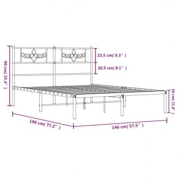 Bettgestell mit Kopfteil Metall Schwarz 140x190 cm