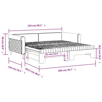 Tagesbett Ausziehbar mit Matratzen Blau 100x200 cm Samt