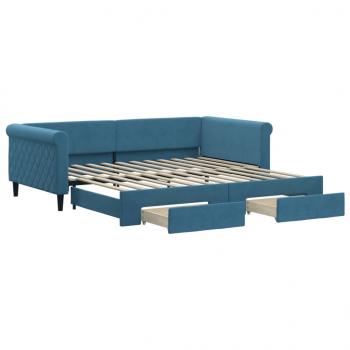 Tagesbett Ausziehbar mit Schubladen Blau 100x200 cm Samt