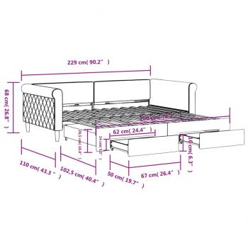 Tagesbett Ausziehbar mit Schubladen Blau 100x200 cm Samt