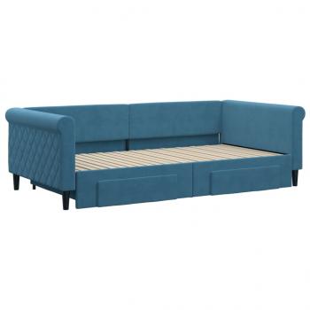 Tagesbett Ausziehbar mit Schubladen Blau 100x200 cm Samt