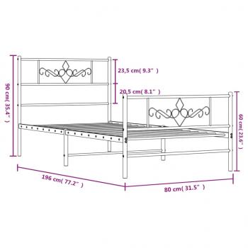 Bettgestell mit Kopf- und Fußteil Metall Weiß 75x190 cm