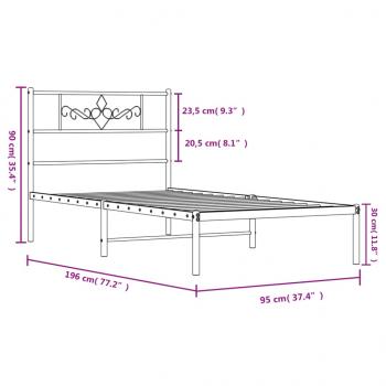 Bettgestell mit Kopfteil Metall Schwarz 90x190 cm