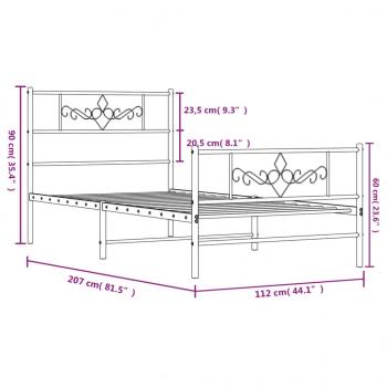 Bettgestell mit Kopf- und Fußteil Metall Weiß 107x203 cm