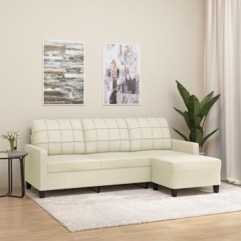 ARDEBO.de - 3-Sitzer-Sofa mit Hocker Creme 180 cm Kunstleder