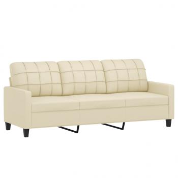 3-Sitzer-Sofa mit Hocker Creme 180 cm Kunstleder