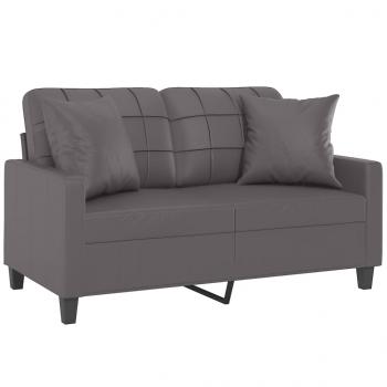 2-Sitzer-Sofa mit Zierkissen Grau 120 cm Kunstleder