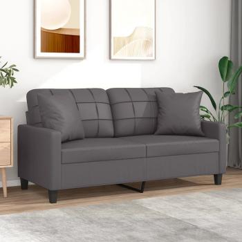 ARDEBO.de - 2-Sitzer-Sofa mit Zierkissen Grau 140 cm Kunstleder