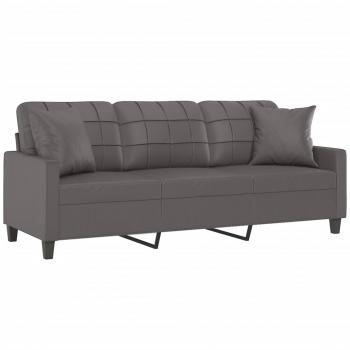 3-Sitzer-Sofa mit Zierkissen Grau 180 cm Kunstleder