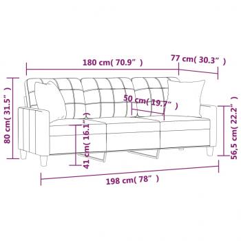 3-Sitzer-Sofa mit Zierkissen Grau 180 cm Kunstleder