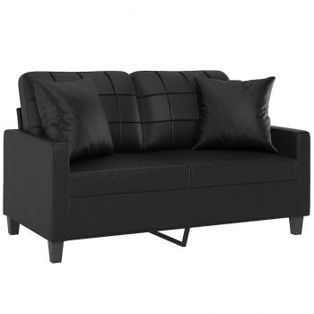 2-Sitzer-Sofa mit Zierkissen Schwarz 120 cm Kunstleder