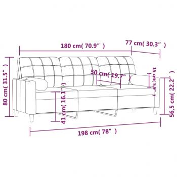 3-Sitzer-Sofa mit Zierkissen Hellgrau 180 cm Stoff