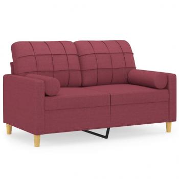 2-Sitzer-Sofa mit Zierkissen Weinrot 120 cm Stoff