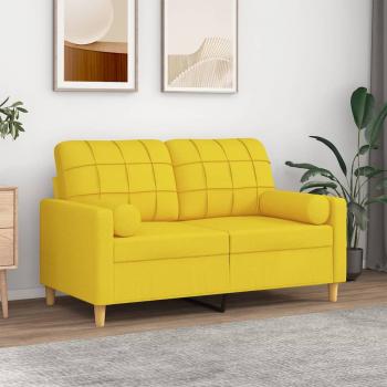 ARDEBO.de - 2-Sitzer-Sofa mit Zierkissen Hellgelb 120 cm Stoff